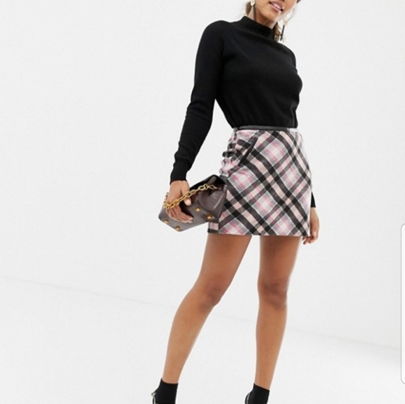 Oasis A-Line Pink Check Skirt - Picture 8 of 9